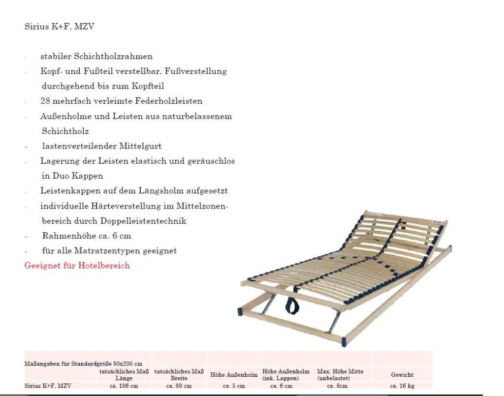 Lattenrost Sirius K+F